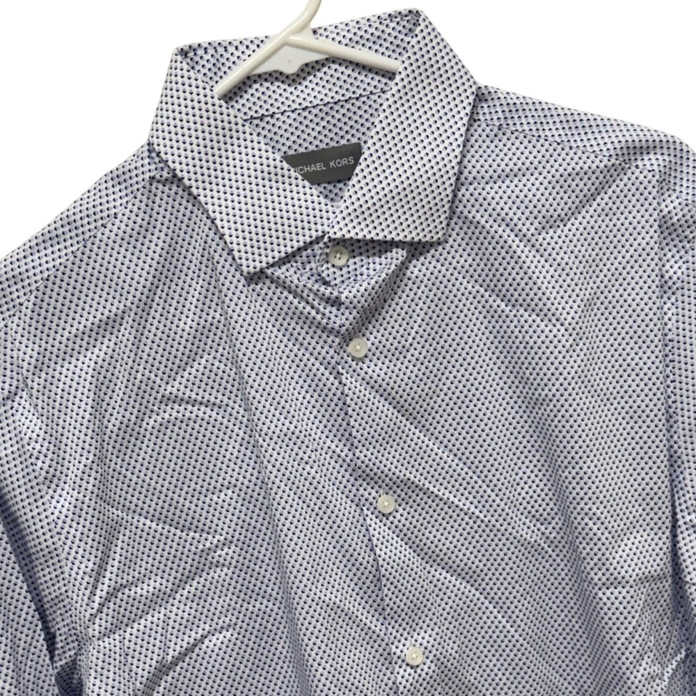 Michael Kors Slim Tall Travel Stretch Dress Shirt Blue Geometric Print 16 36/37